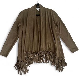 Fringe Open Front Cardigan - Brown